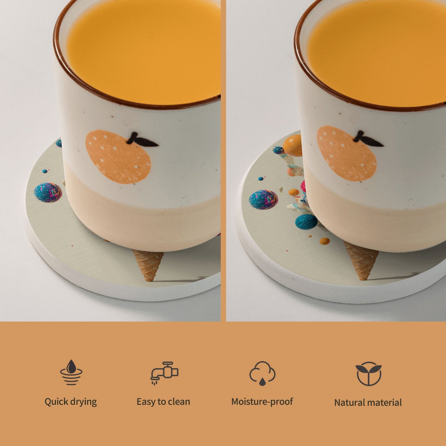 Round Diatomite Coaster with Colorful Ice Cream Illustration – 4in Absorbent Non-Slip Coaster
