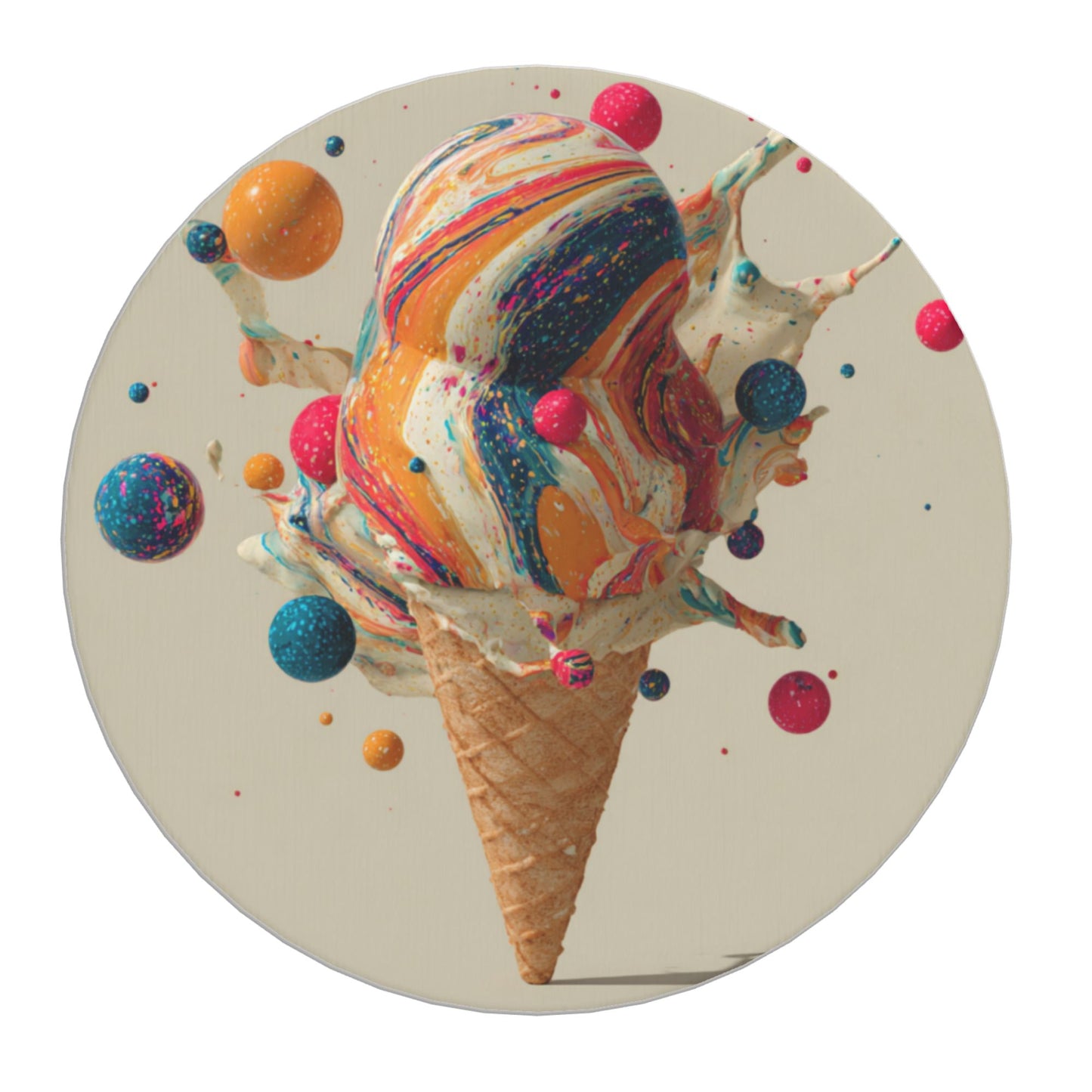 Round Diatomite Coaster with Colorful Ice Cream Illustration – 4in Absorbent Non-Slip Coaster