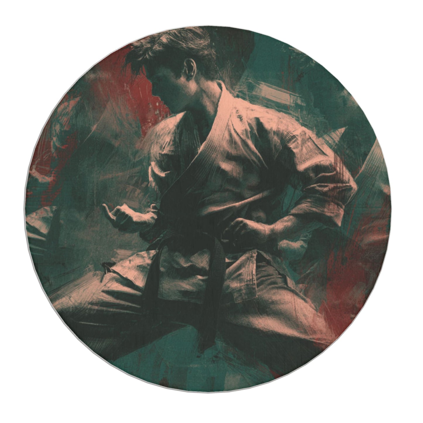 Round Diatomite Coaster with Martial Arts Illustration – 4in Absorbent & Heat-Resistant
