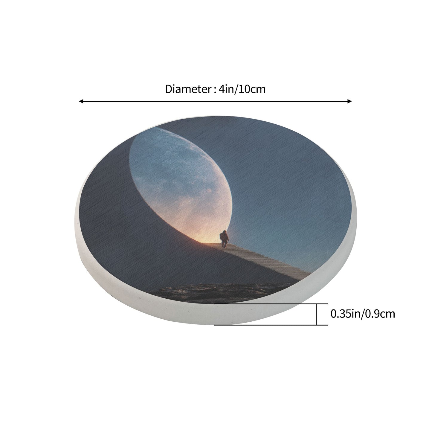 Moon Staircase Art Print Round Diatomite Coaster – 4" Absorbent and Heat-Resistant Drink Mat for Home and Office
