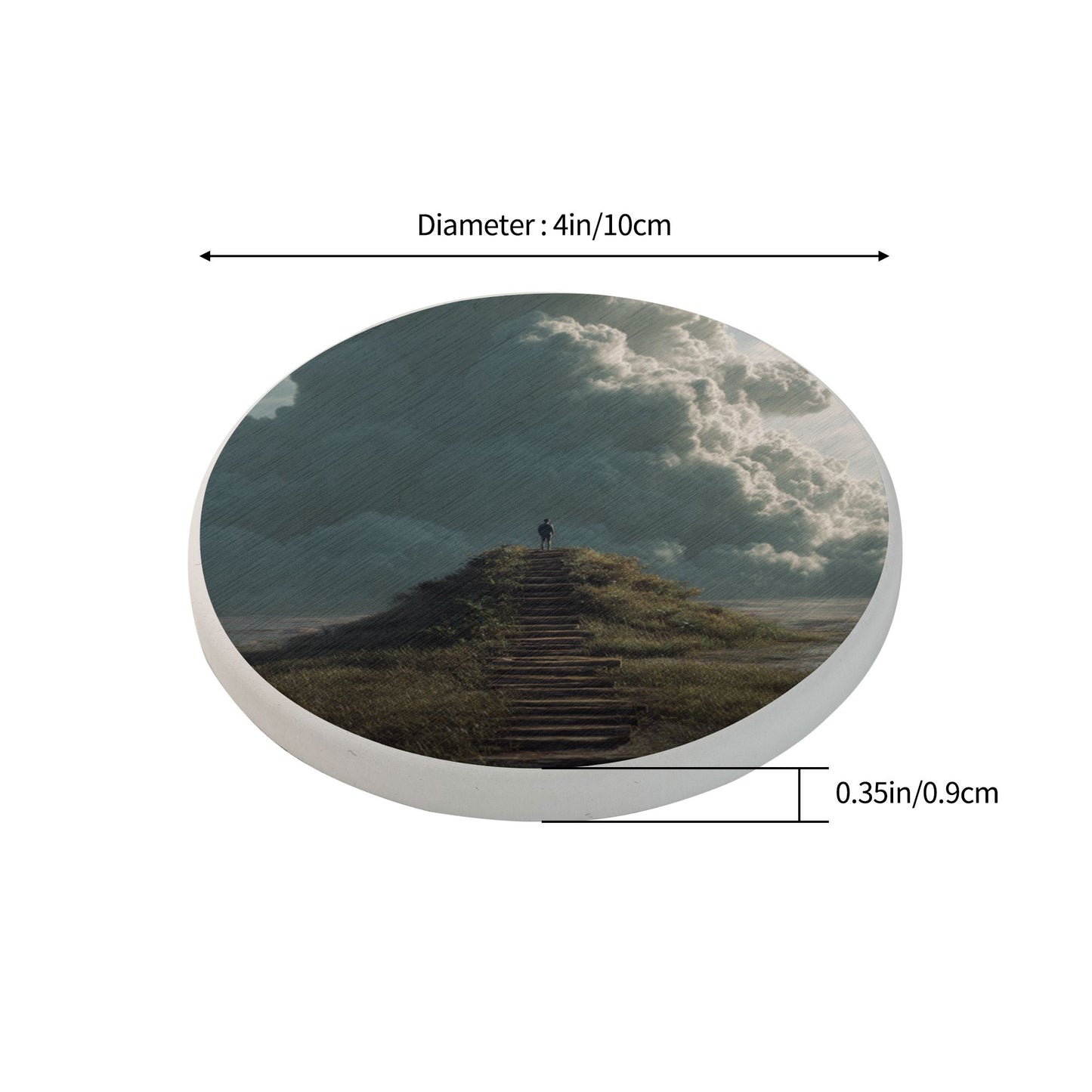 Cloud Stairway Journey Round Diatomite Absorbent Coaster – 4" Art Drink Mat for Home and Office Décor