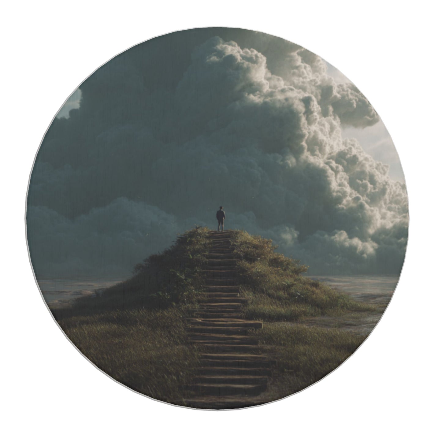 Cloud Stairway Journey Round Diatomite Absorbent Coaster – 4" Art Drink Mat for Home and Office Décor