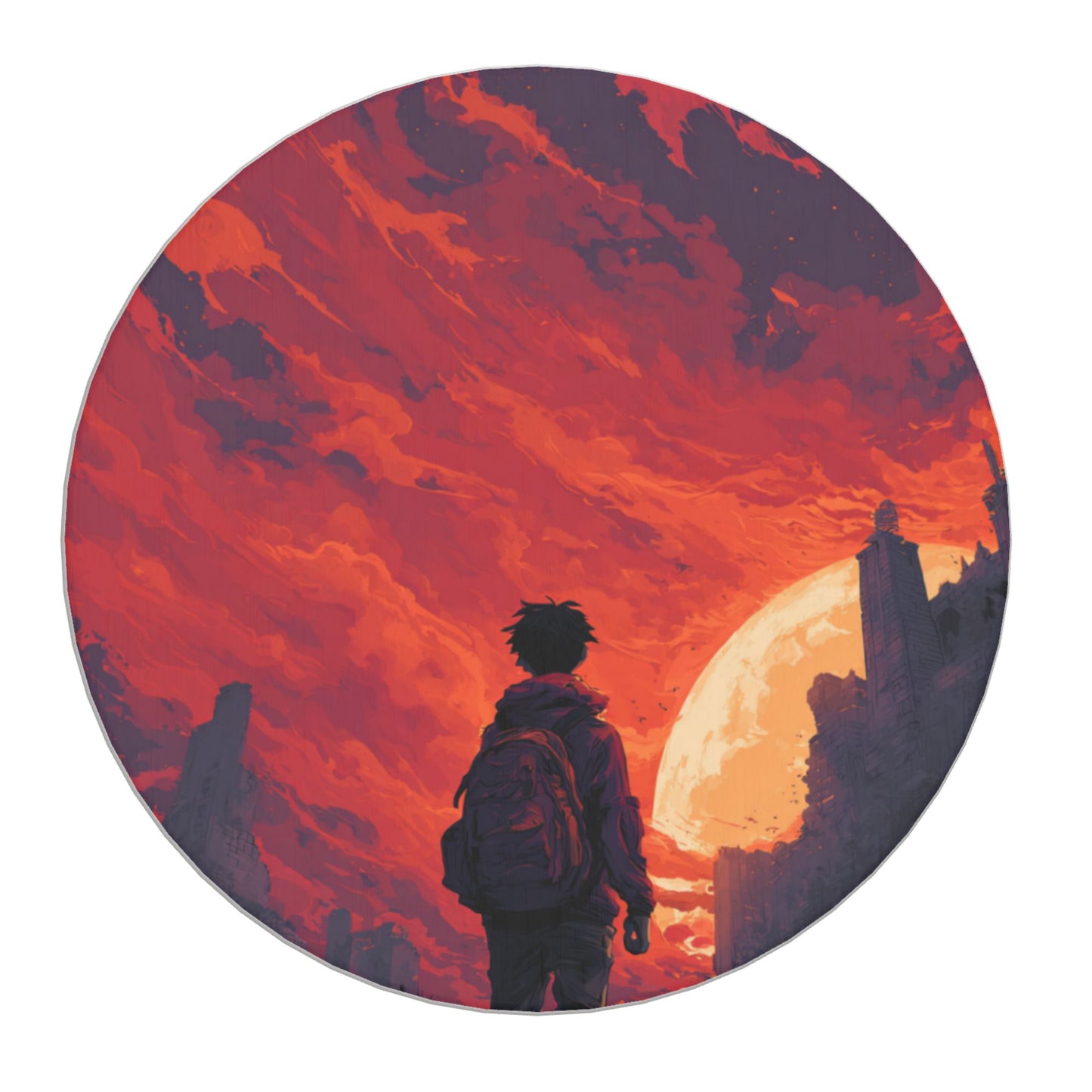 Round Diatomite Coaster with Sunset Traveler Art – 4in Absorbent, Heat-Resistant & Non-Slip
