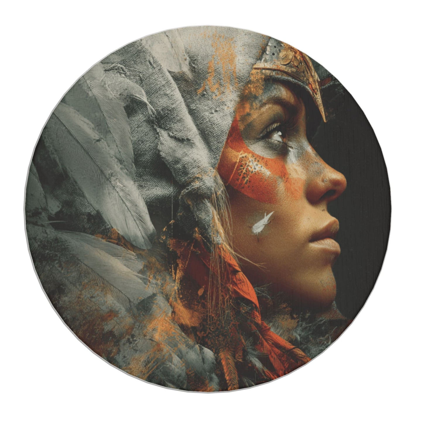 Round Diatomite Coaster with Female Warrior Portrait – 4in Absorbent, Non-Slip & Heat-Resistant