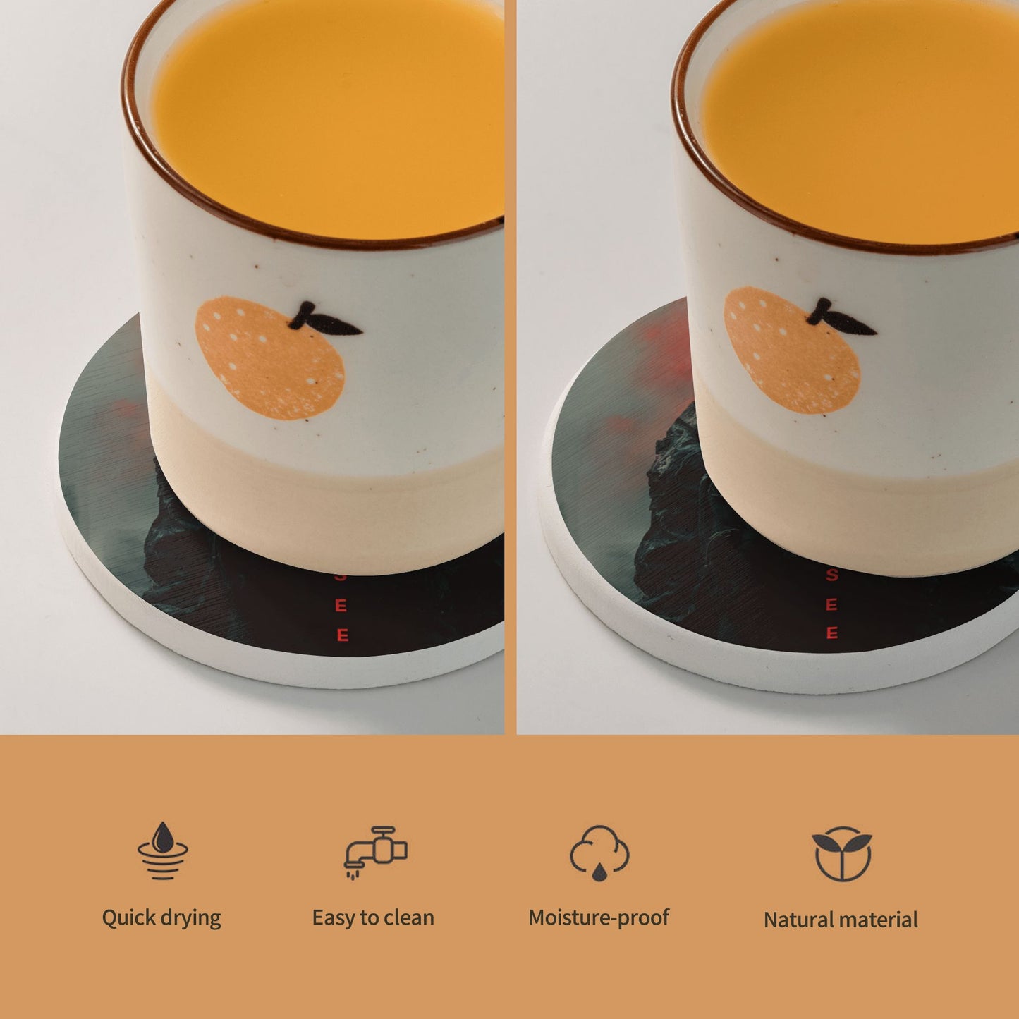 Round Diatomite Coaster with Dark Hooded Figure & Red Mist – 4in Absorbent, Non-Slip & Heat-Resistant