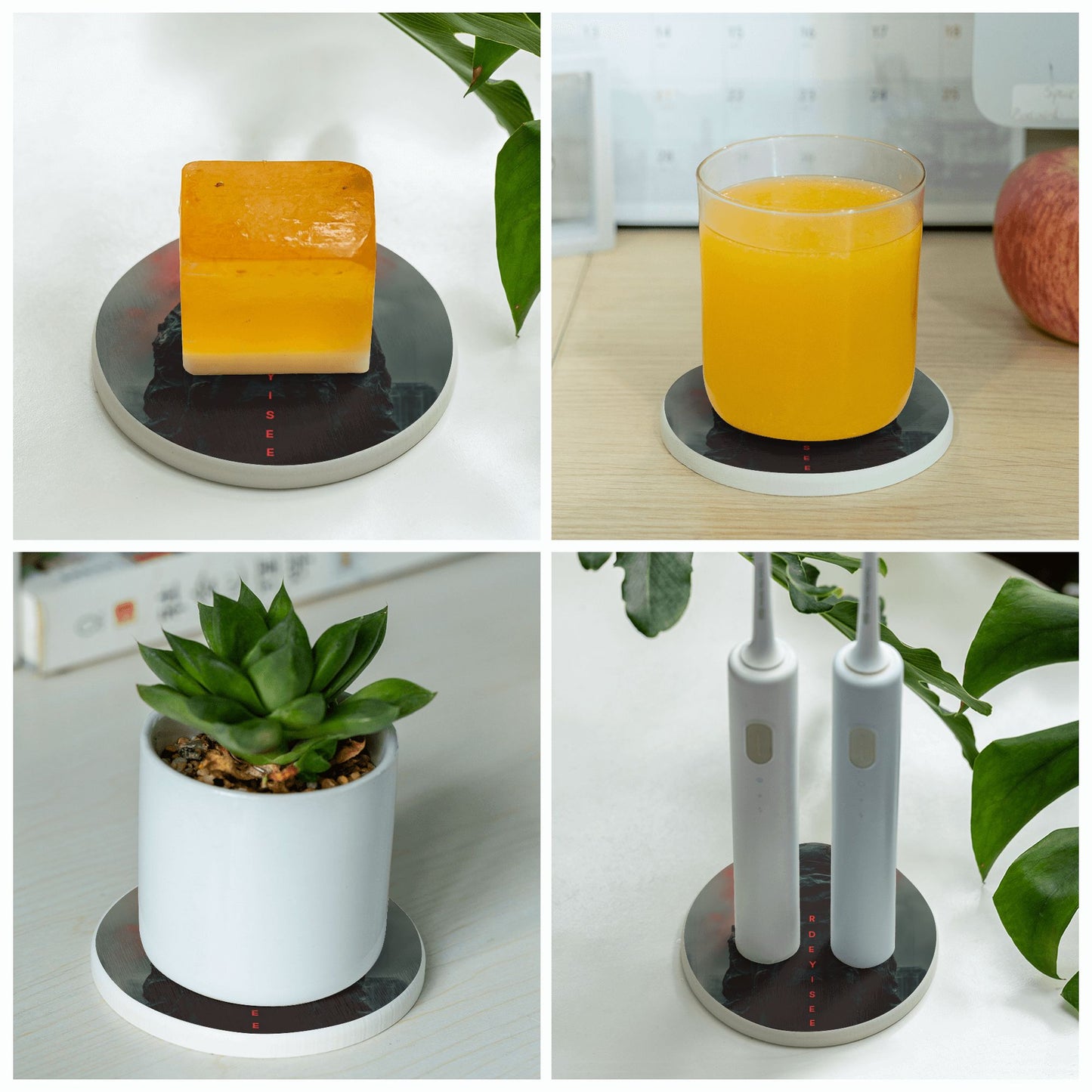 Round Diatomite Coaster with Dark Hooded Figure & Red Mist – 4in Absorbent, Non-Slip & Heat-Resistant