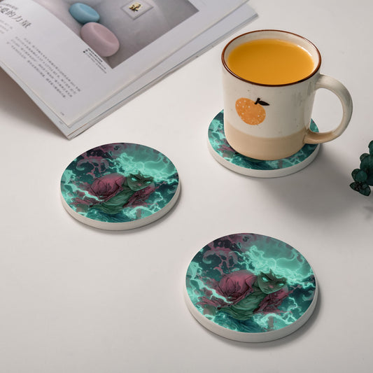 Round Diatomite Absorbent Coaster with Anime Energy Pattern – 4in Diameter