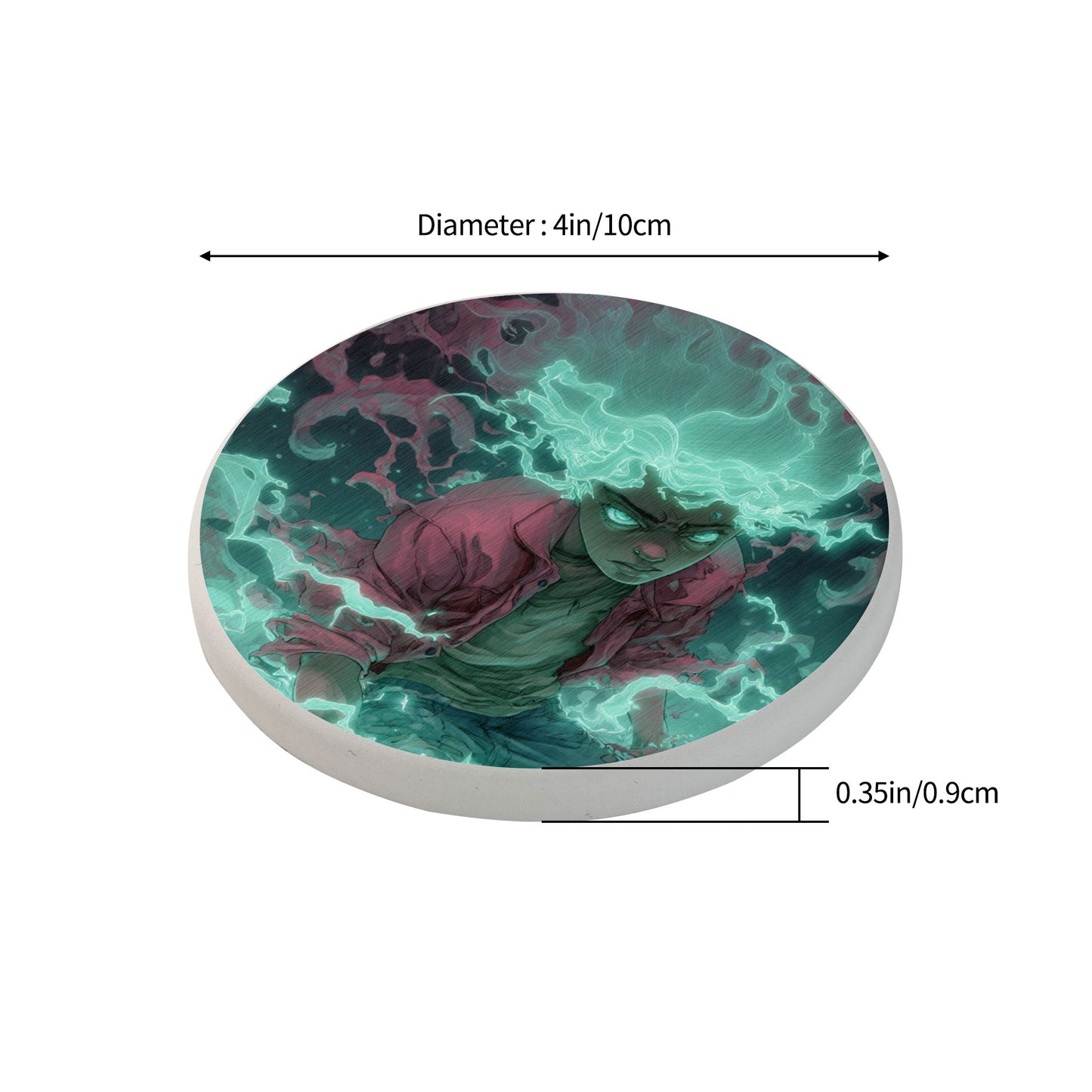 Round Diatomite Absorbent Coaster with Anime Energy Pattern – 4in Diameter