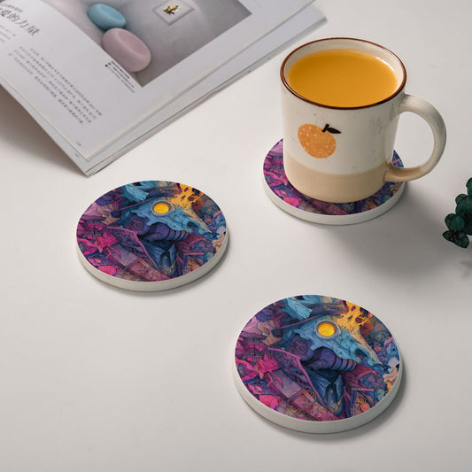 Abstract Skull Art Diatomite Coaster – 4" Round Highly Absorbent Heat-Resistant Non-Slip Cup Mat for Home Office Decor