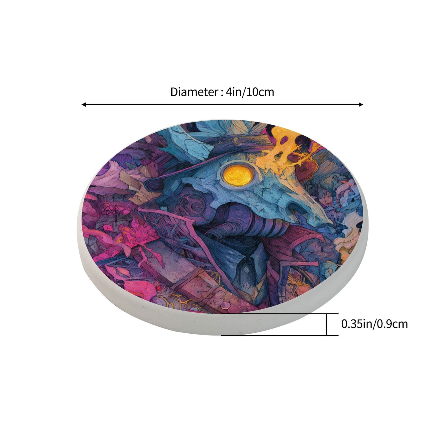 Abstract Skull Art Diatomite Coaster – 4" Round Highly Absorbent Heat-Resistant Non-Slip Cup Mat for Home Office Decor