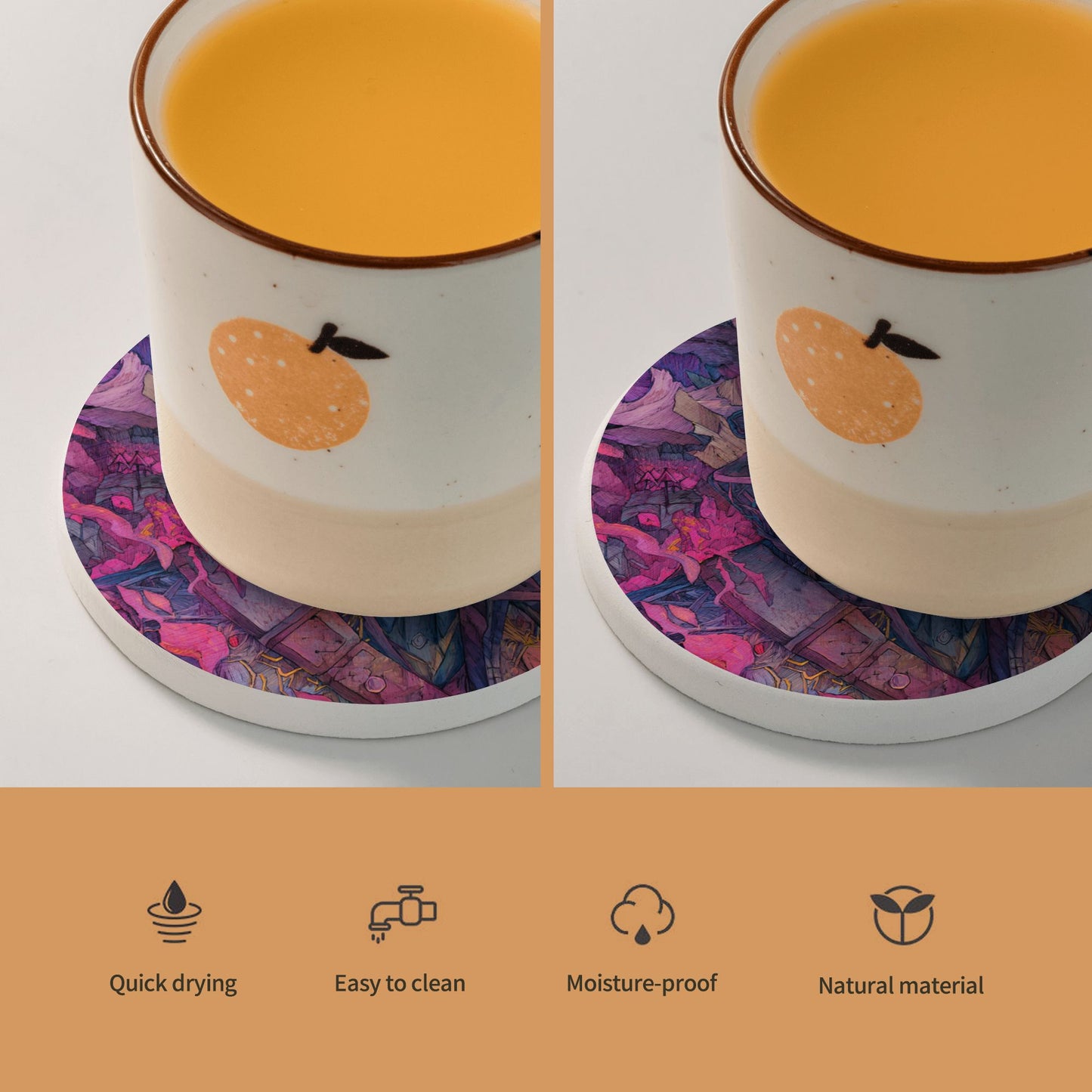 Abstract Skull Art Diatomite Coaster – 4" Round Highly Absorbent Heat-Resistant Non-Slip Cup Mat for Home Office Decor