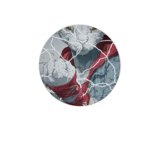 Round Diatomite Absorbent Coaster with Electric Cat Warrior Print – 4in Diameter