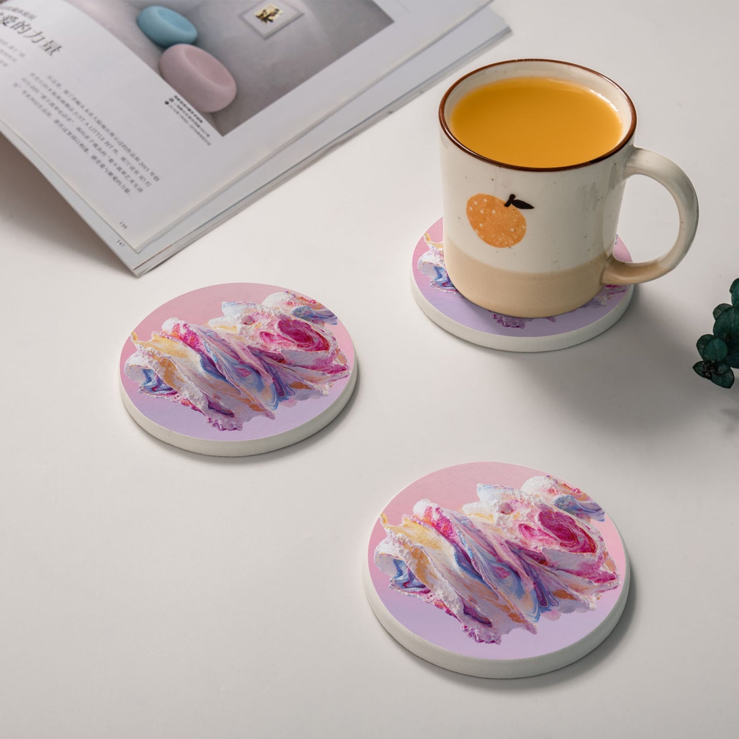 Round Diatomite Coaster with Whipped Cream Art Print – 4in Absorbent Non-slip Coaster