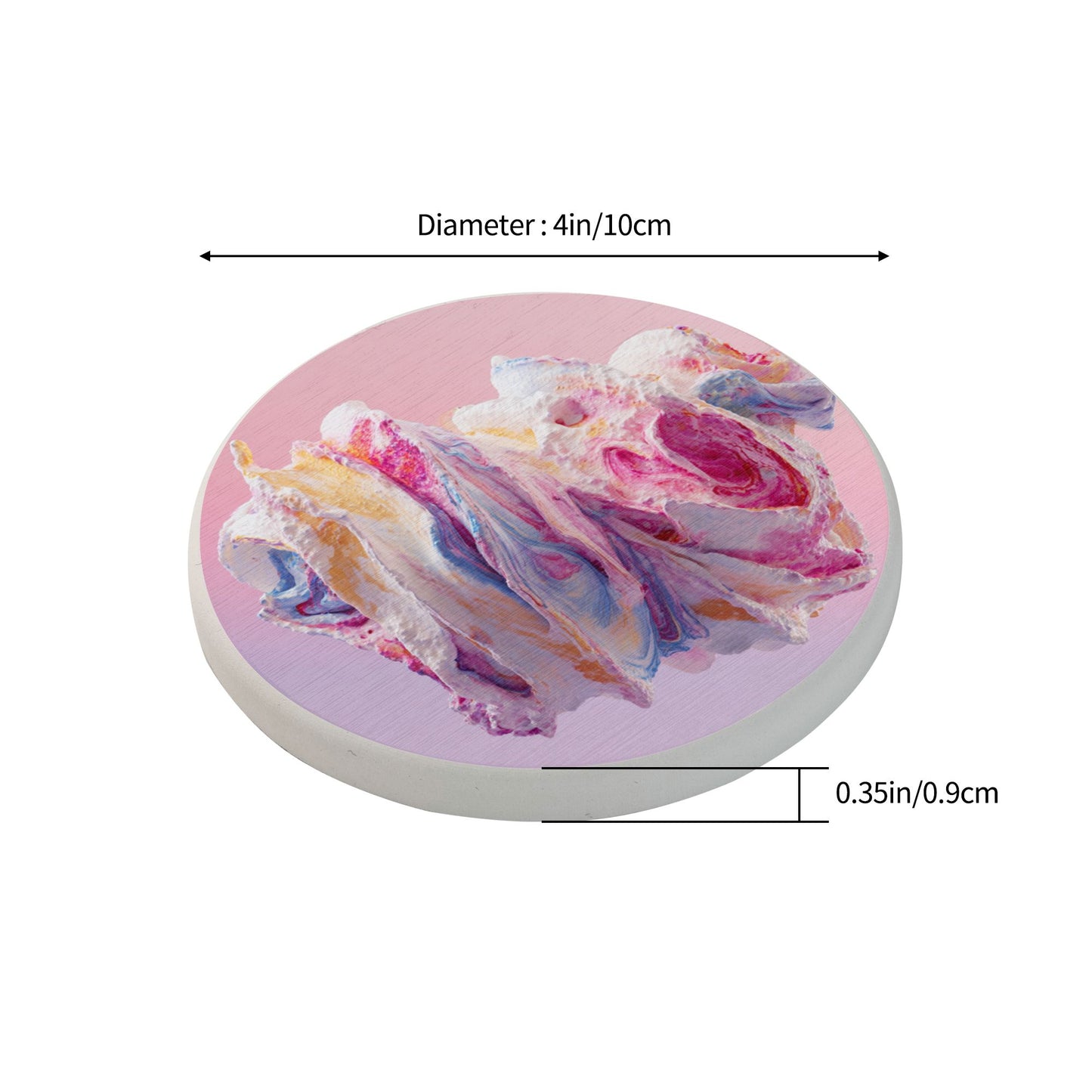 Round Diatomite Coaster with Whipped Cream Art Print – 4in Absorbent Non-slip Coaster