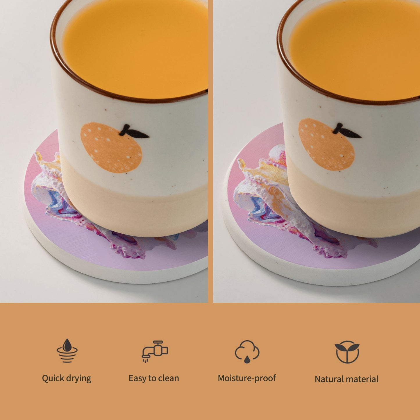 Round Diatomite Coaster with Whipped Cream Art Print – 4in Absorbent Non-slip Coaster