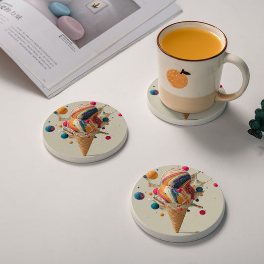 Round Diatomite Coaster with Colorful Ice Cream Illustration – 4in Absorbent Non-Slip Coaster