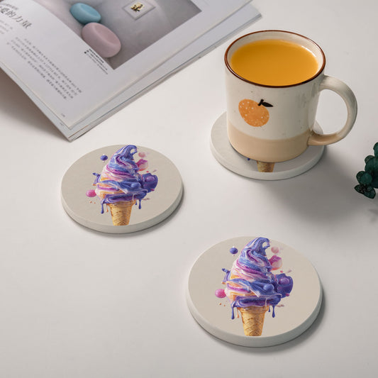 Colorful Ice Cream Print Round Diatomite Coaster – 4" Absorbent & Heat-Resistant Cup Mat for Home and Office Decor
