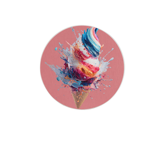 Round Diatomite Coaster with Splashing Ice Cream Art – 4in Absorbent & Heat-Resistant Design