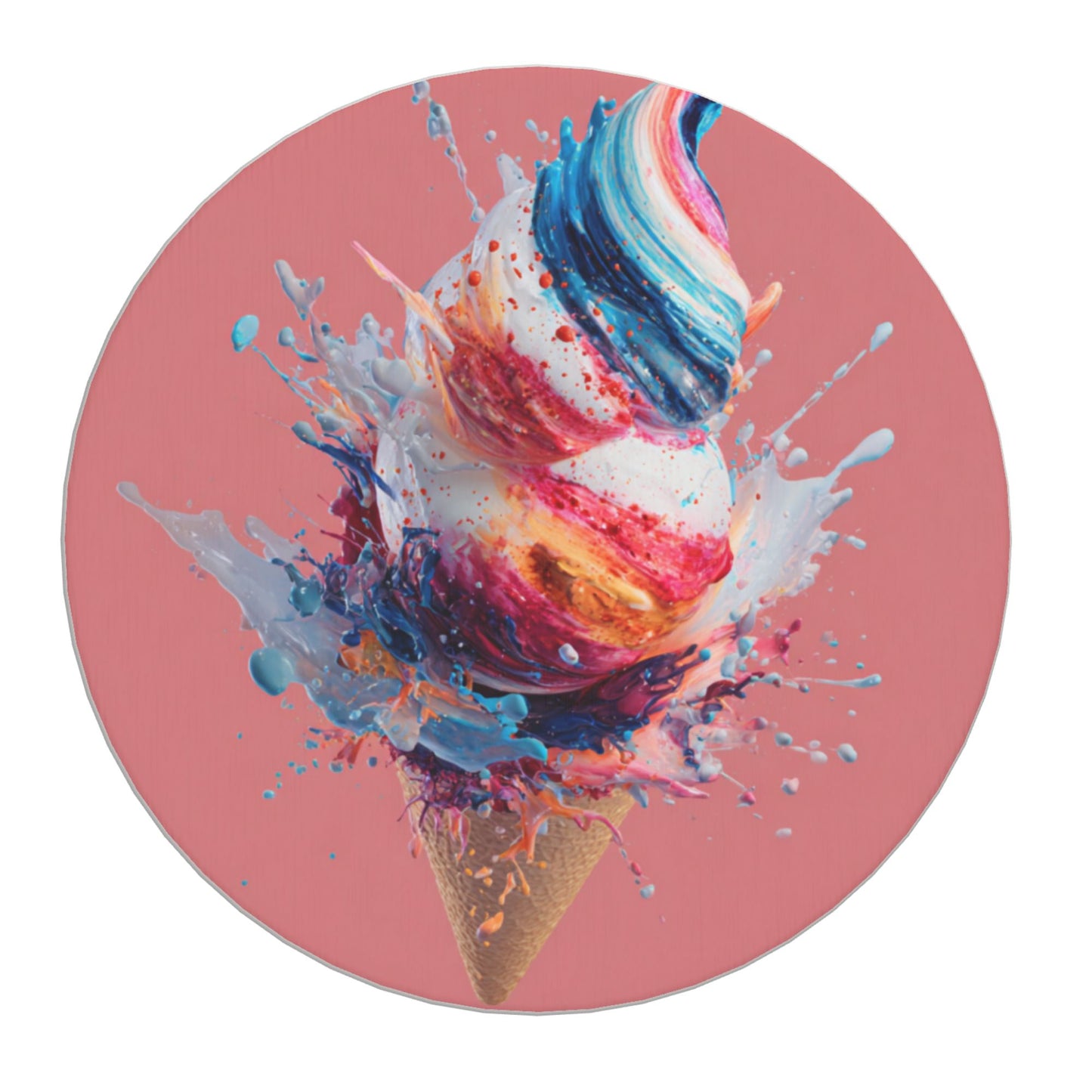 Round Diatomite Coaster with Splashing Ice Cream Art – 4in Absorbent & Heat-Resistant Design