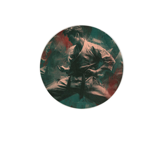 Round Diatomite Coaster with Martial Arts Illustration – 4in Absorbent & Heat-Resistant