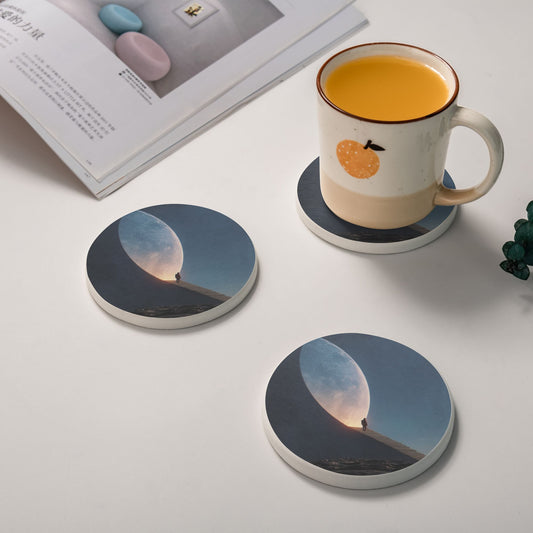 Moon Staircase Art Print Round Diatomite Coaster – 4" Absorbent and Heat-Resistant Drink Mat for Home and Office
