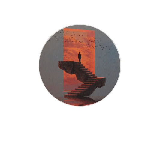 Round Diatomite Coaster with Dreamy Staircase & Silhouette Design – 4in Absorbent & Non-Slip