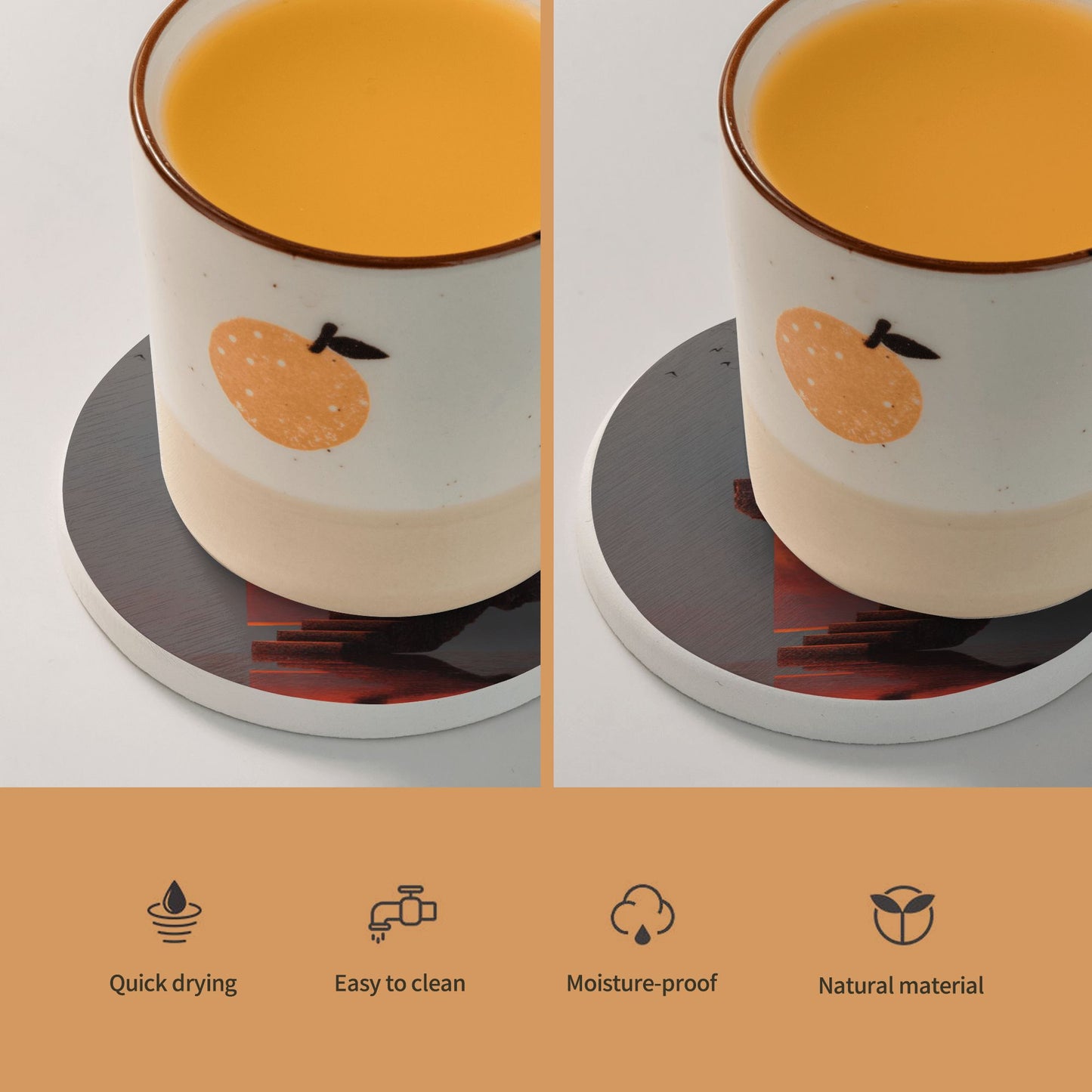 Round Diatomite Coaster with Dreamy Staircase & Silhouette Design – 4in Absorbent & Non-Slip