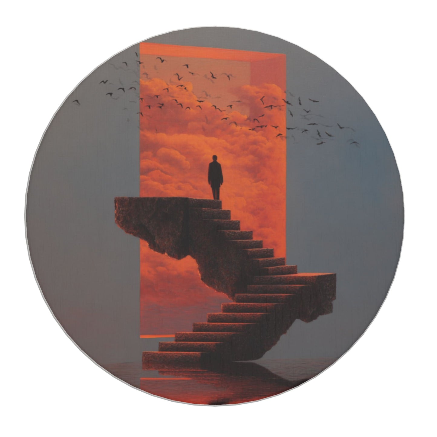 Round Diatomite Coaster with Dreamy Staircase & Silhouette Design – 4in Absorbent & Non-Slip