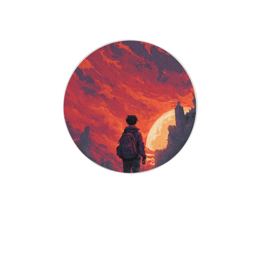 Round Diatomite Coaster with Sunset Traveler Art – 4in Absorbent, Heat-Resistant & Non-Slip
