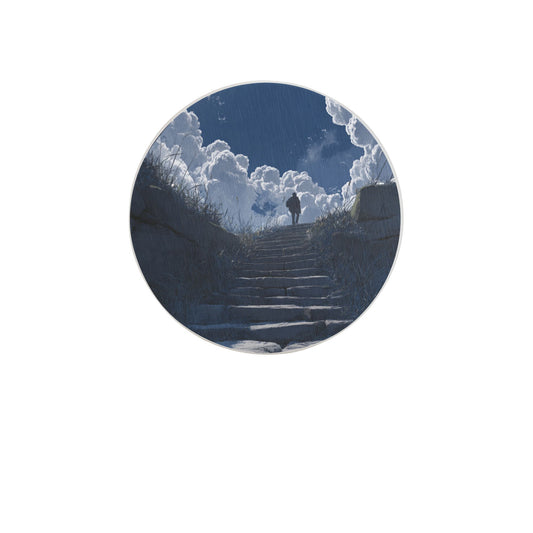 Round Diatomite Coaster with Stairs and Cloudscape Art – 4in Absorbent & Heat-Resistant Coaster