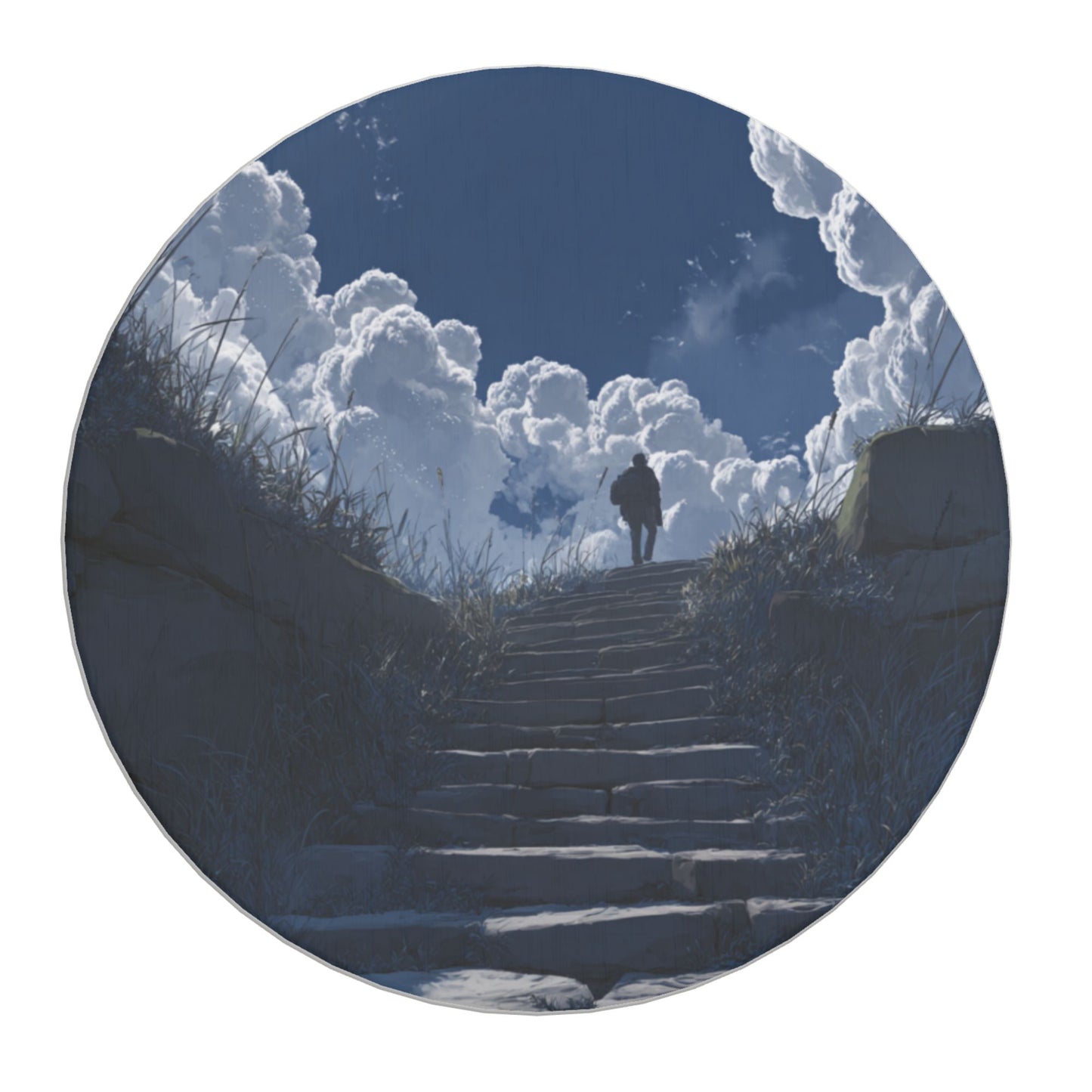 Round Diatomite Coaster with Stairs and Cloudscape Art – 4in Absorbent & Heat-Resistant Coaster