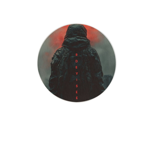 Round Diatomite Coaster with Dark Hooded Figure & Red Mist – 4in Absorbent, Non-Slip & Heat-Resistant
